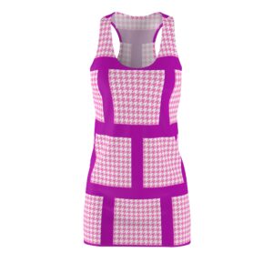 Pinky Barbish Houndstooth Women's Cut & Sew Racerback Dress (AOP) by Nexsweet