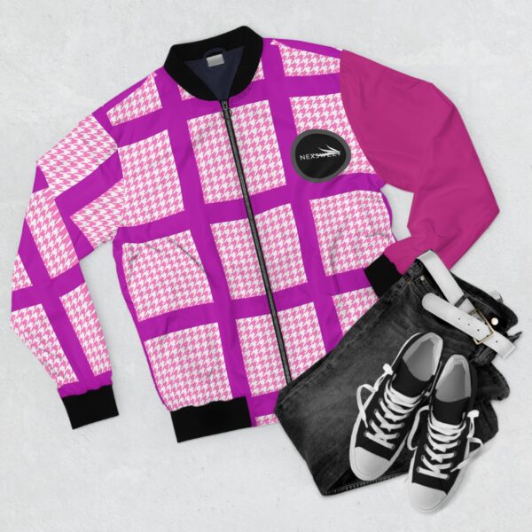 Pinky Barbish Houndstooth Women's Bomber Jacket (AOP) by Nexsweet - Image 4
