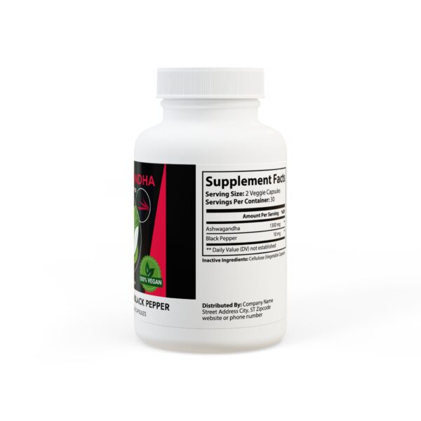 Ashwagandha and Black Pepper Supplement (60 capsules) by Nexsweet - Image 3