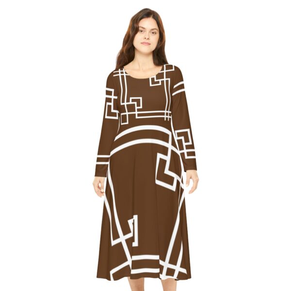 Brown Princess Gaia Women's Long Sleeve Dance Dress (AOP) by Nexsweet - Image 3