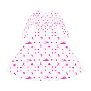 Pink Royal Swallow Women's Long Sleeve Dance Dress (AOP) by Nexsweet